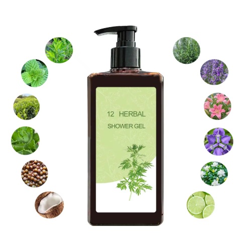 500ml Mugwort Shower Gel Plant Extract Purifying Mite Removal Body Wash 12 Herbal Plants